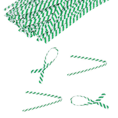 Bag Tek Green Stripe Paper Twist Tie / Bag Tie - Laminated - 4" - 500 count box