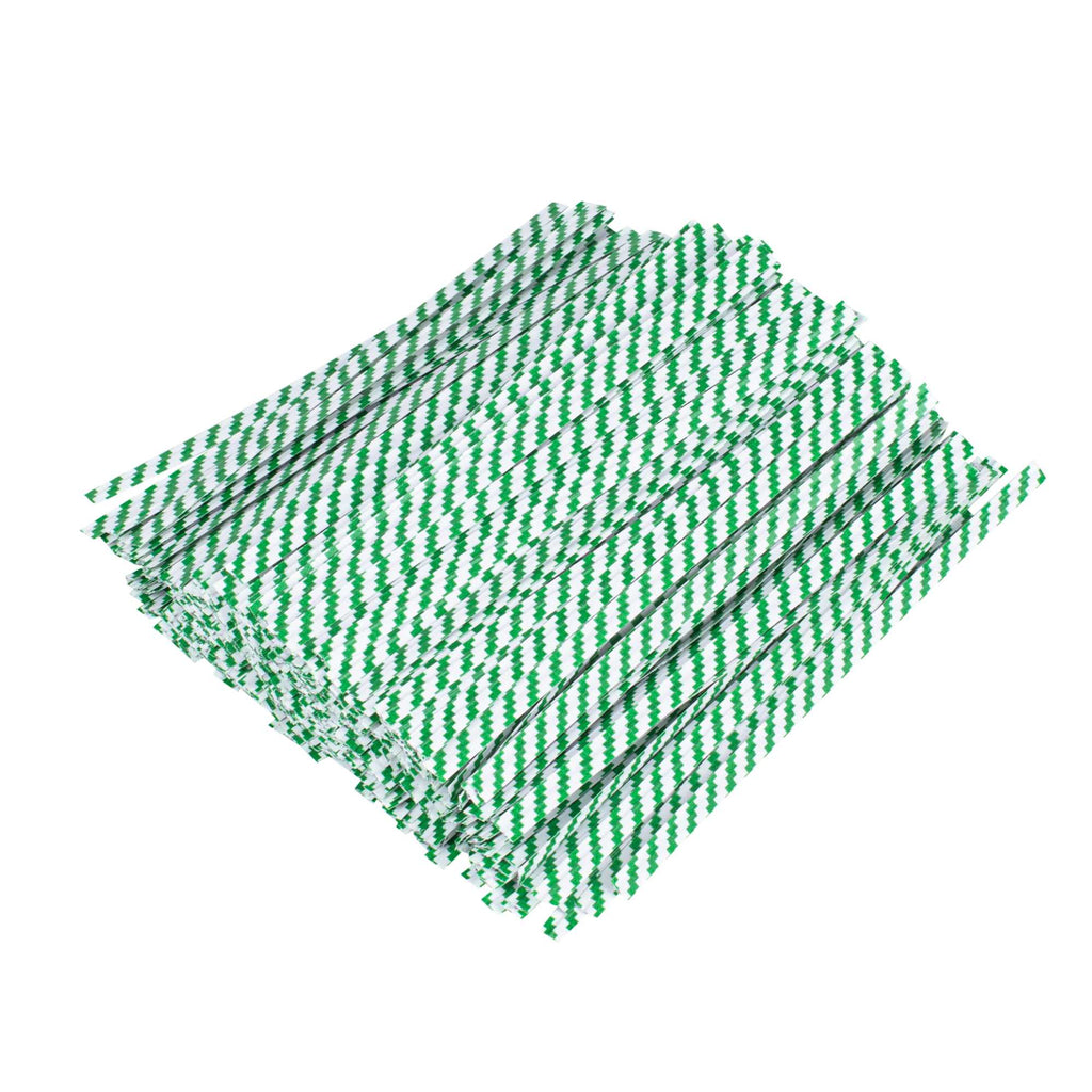 Bag Tek Green Stripe Paper Twist Tie / Bag Tie - Laminated - 4" - 500 count box