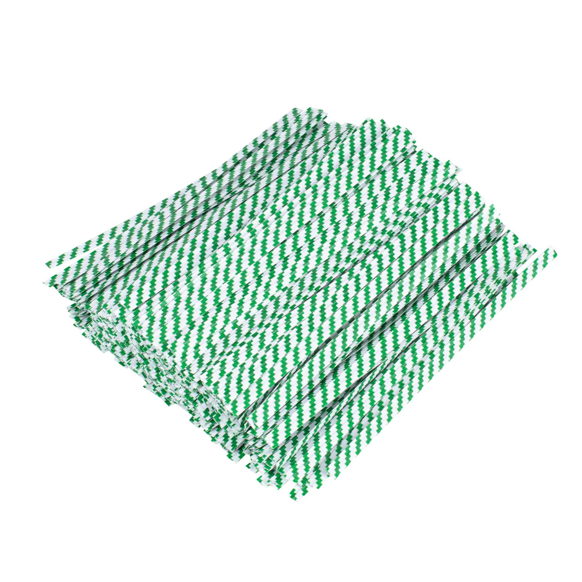 Bag Tek Green Stripe Paper Twist Tie / Bag Tie - Laminated - 4" - 500 count box