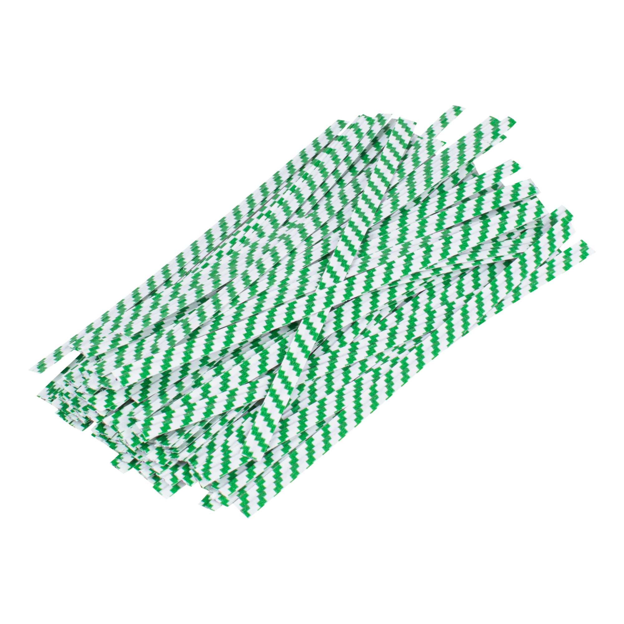 Bag Tek Green Stripe Paper Twist Tie / Bag Tie - Laminated - 4" - 500 count box