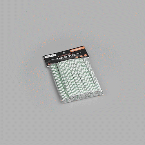 Bag Tek Green Stripe Paper Twist Tie / Bag Tie - Laminated - 4" - 50000 count box