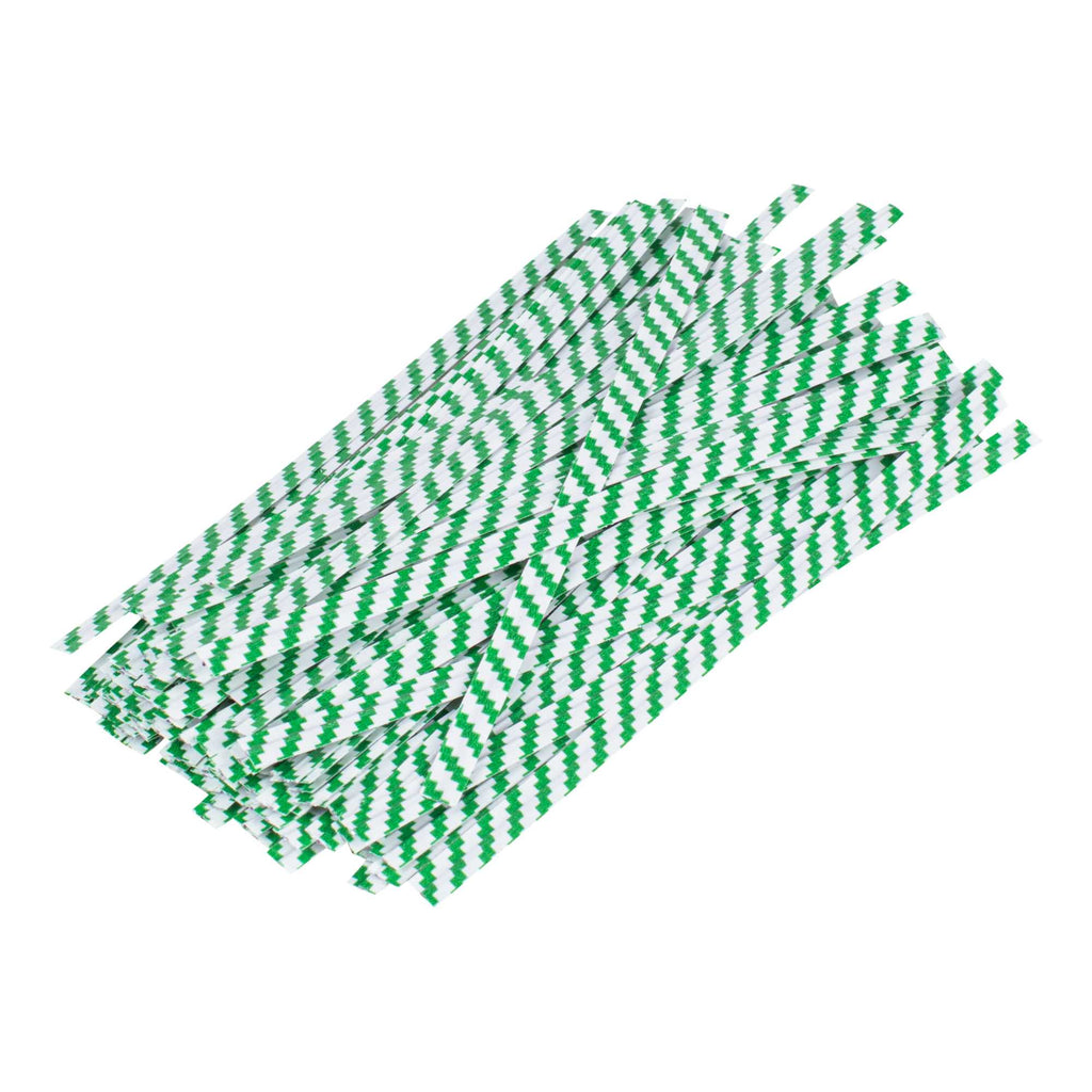 Bag Tek Green Stripe Paper Twist Tie / Bag Tie - Laminated - 4" - 5000 count box