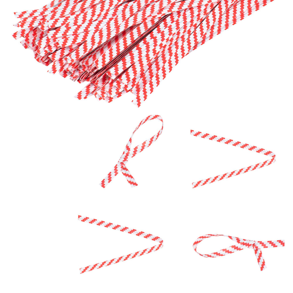 Bag Tek Red Stripe Paper Twist Tie / Bag Tie - Laminated - 4" - 5000 count box