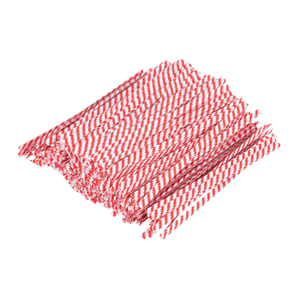 Bag Tek Red Stripe Paper Twist Tie / Bag Tie - Laminated - 4" - 500 count box
