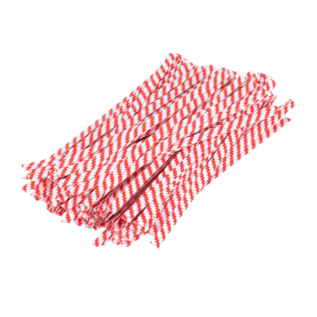 Bag Tek Red Stripe Paper Twist Tie / Bag Tie - Laminated - 4" - 50000 count box