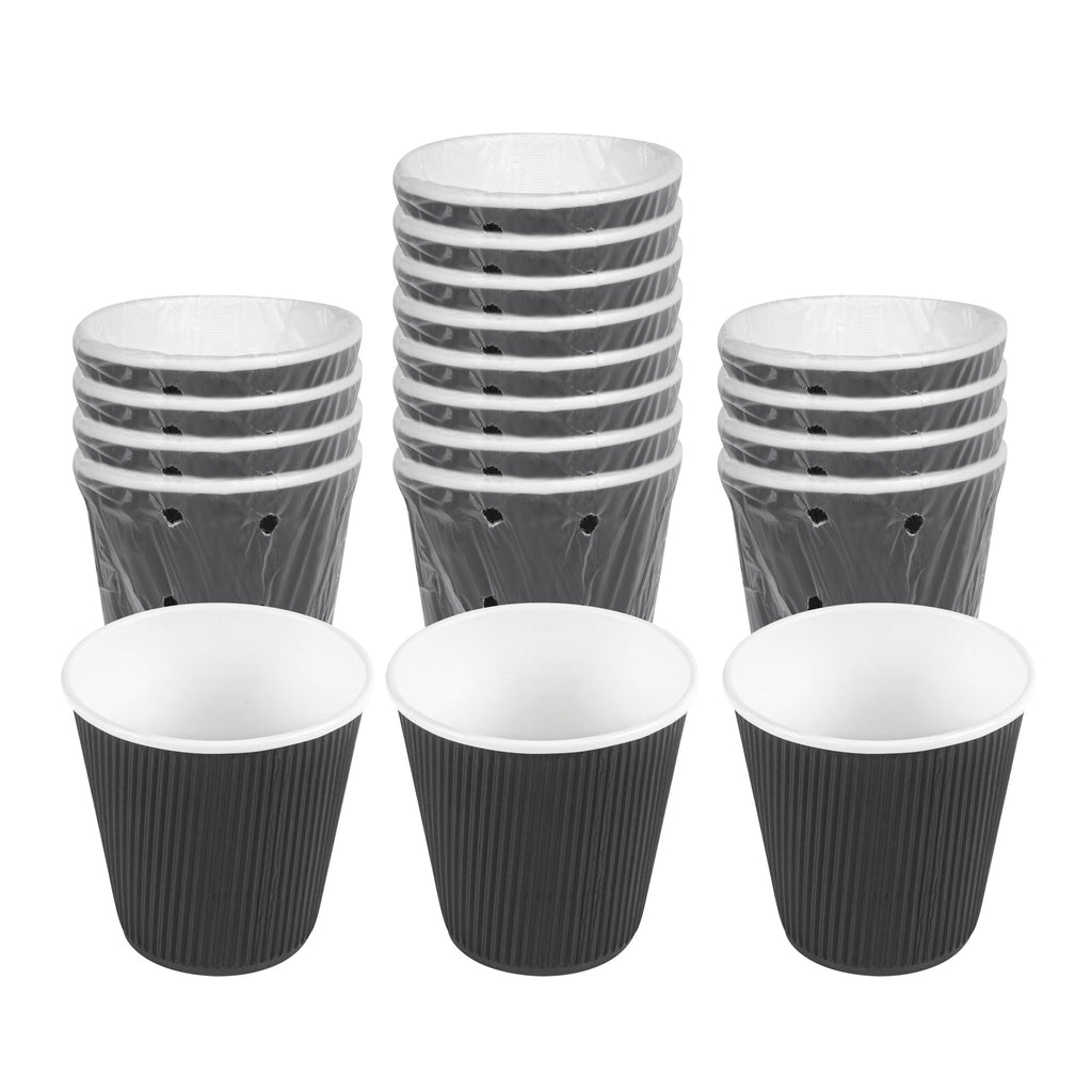 Restpresso 8 oz Black Paper Hot Cup - Individually Wrapped, Ripple Wall - 500 count box