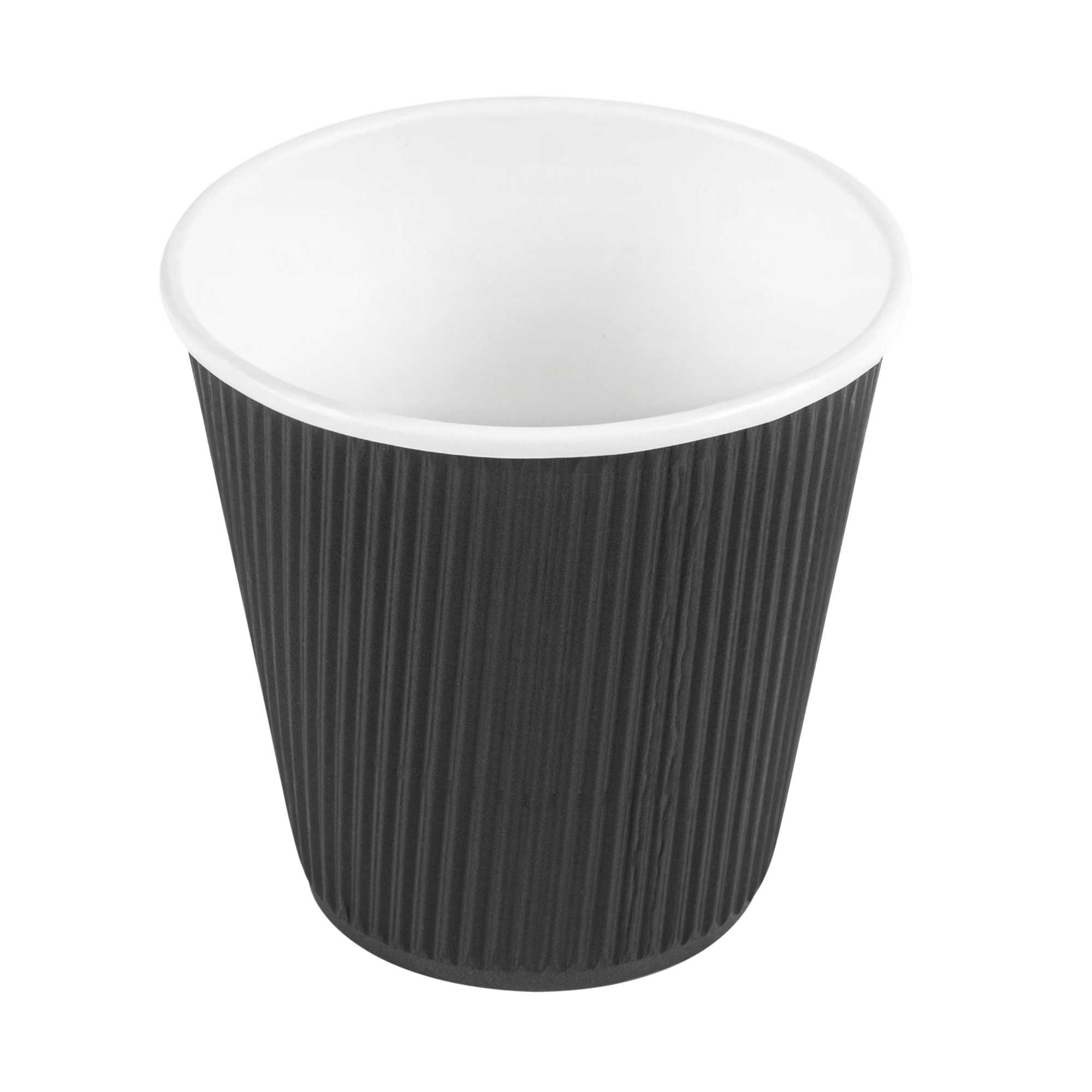 Restpresso 8 oz Black Paper Hot Cup - Individually Wrapped, Ripple Wall - 25 count box