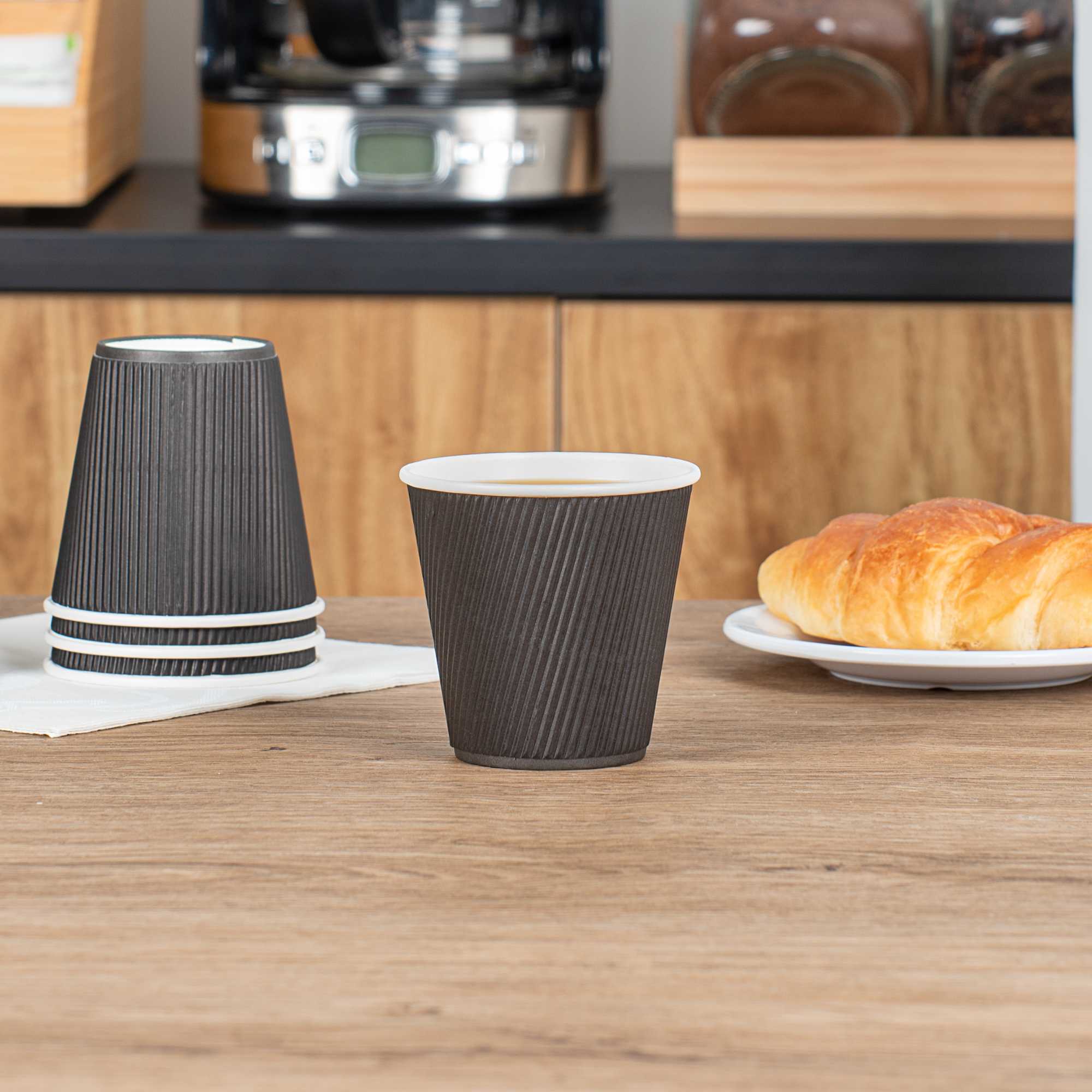 Restpresso 8 oz Black Paper Hot Cup - Individually Wrapped, Ripple Wall - 25 count box