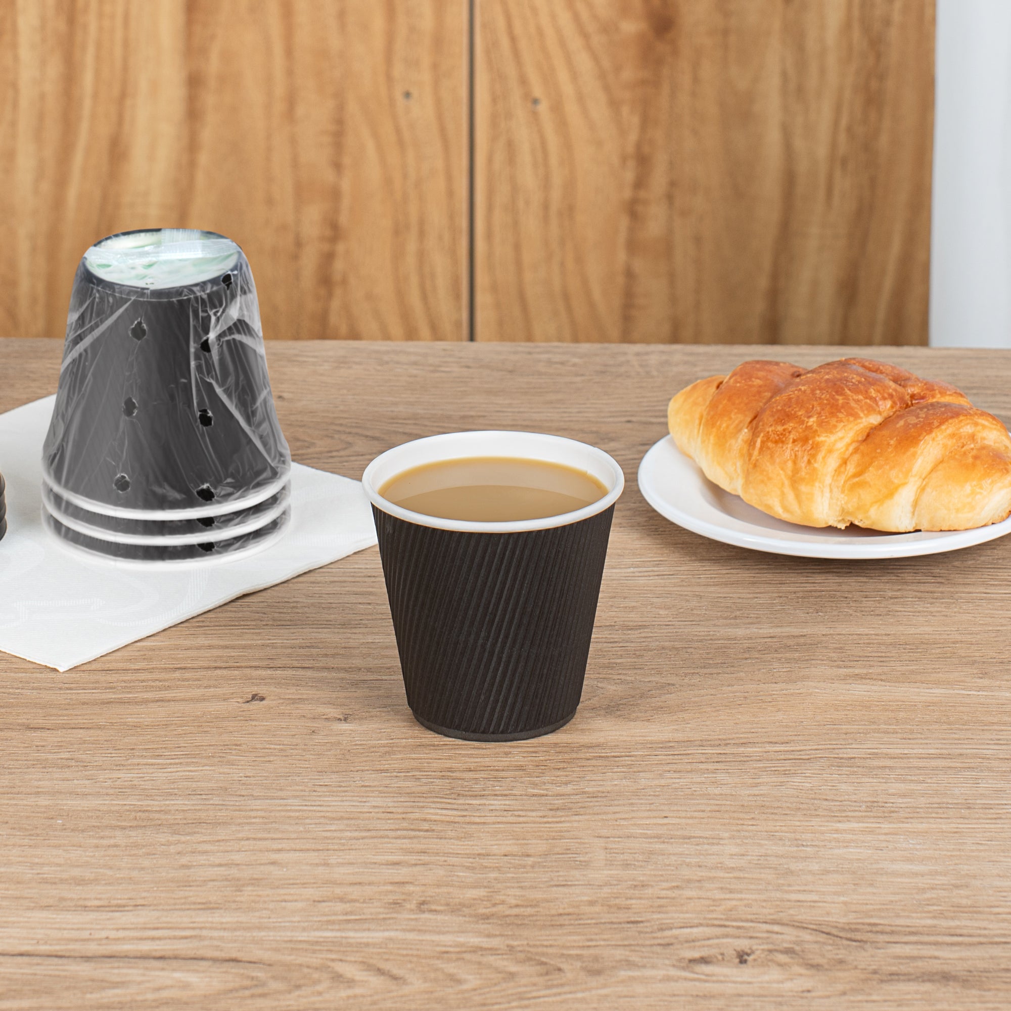 Restpresso 8 oz Black Paper Hot Cup - Individually Wrapped, Ripple Wall - 500 count box