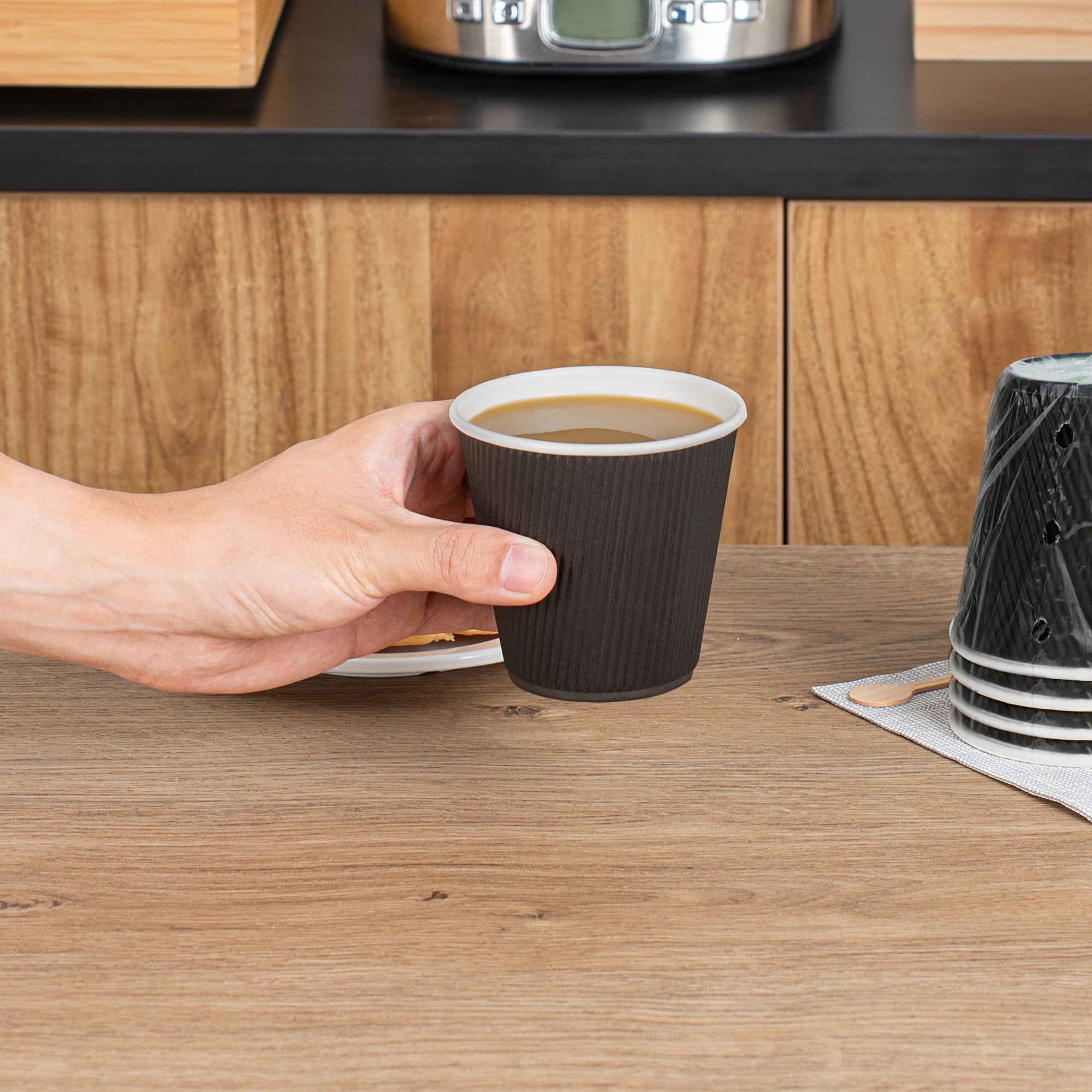 Restpresso 8 oz Black Paper Hot Cup - Individually Wrapped, Ripple Wall - 500 count box