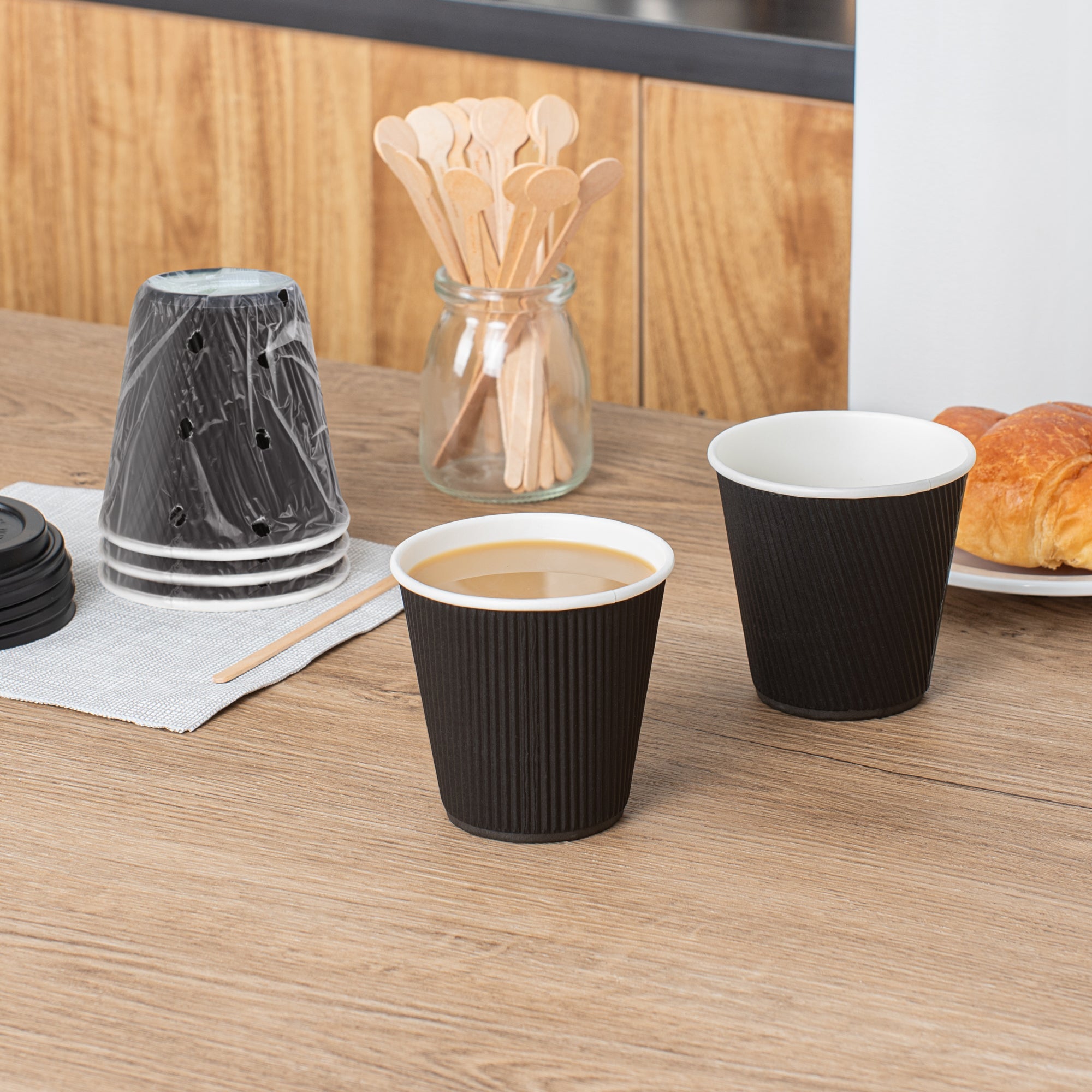 Restpresso 8 oz Black Paper Hot Cup - Individually Wrapped, Ripple Wall - 500 count box