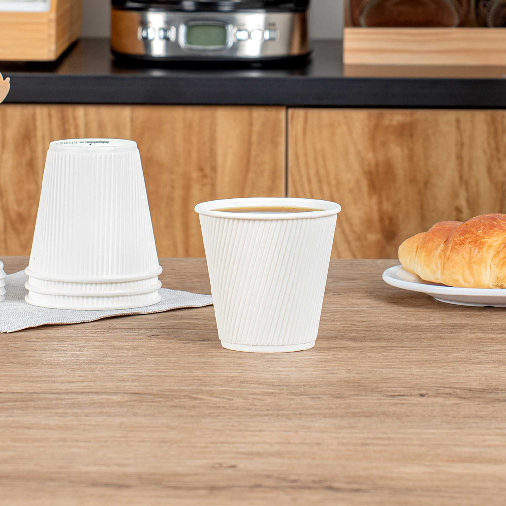 Restpresso 8 oz White Paper Hot Cup - Individually Wrapped, Ripple Wall - 25 count box