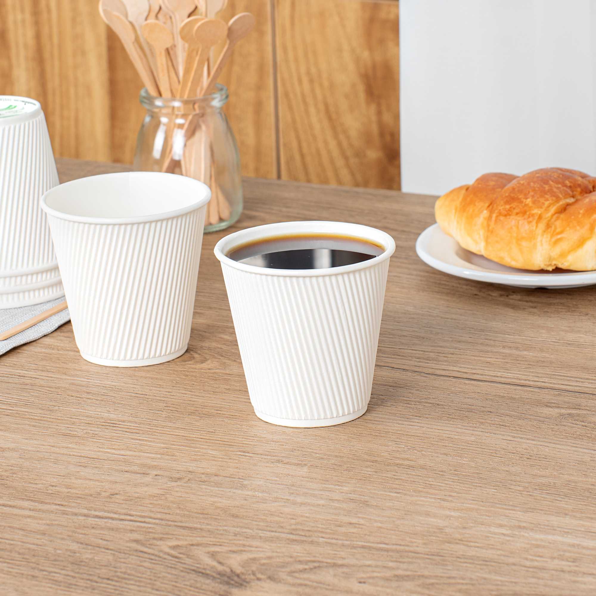 Restpresso 8 oz White Paper Hot Cup - Individually Wrapped, Ripple Wall - 25 count box