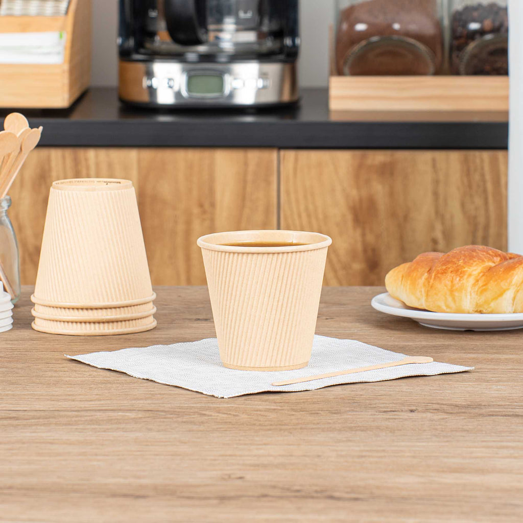 Restpresso 8 oz Kraft Paper Hot Cup - Individually Wrapped, PLA Lining, Compostable, Ripple Wall - 25 count box