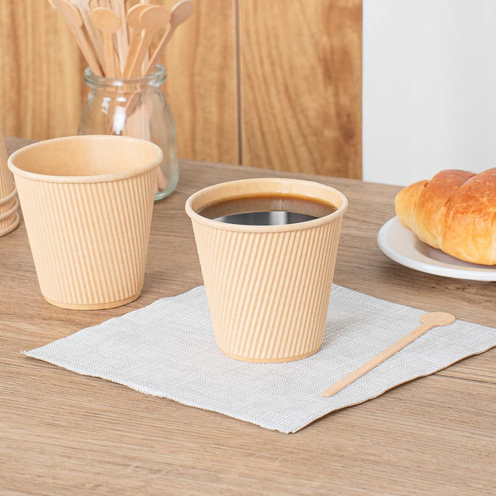Restpresso 8 oz Kraft Paper Hot Cup - Individually Wrapped, PLA Lining, Compostable, Ripple Wall - 25 count box