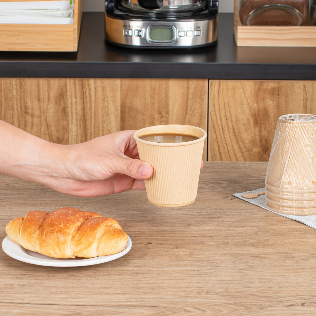 Restpresso 8 oz Kraft Paper Hot Cup - Individually Wrapped, PLA Lining, Compostable, Ripple Wall - 500 count box