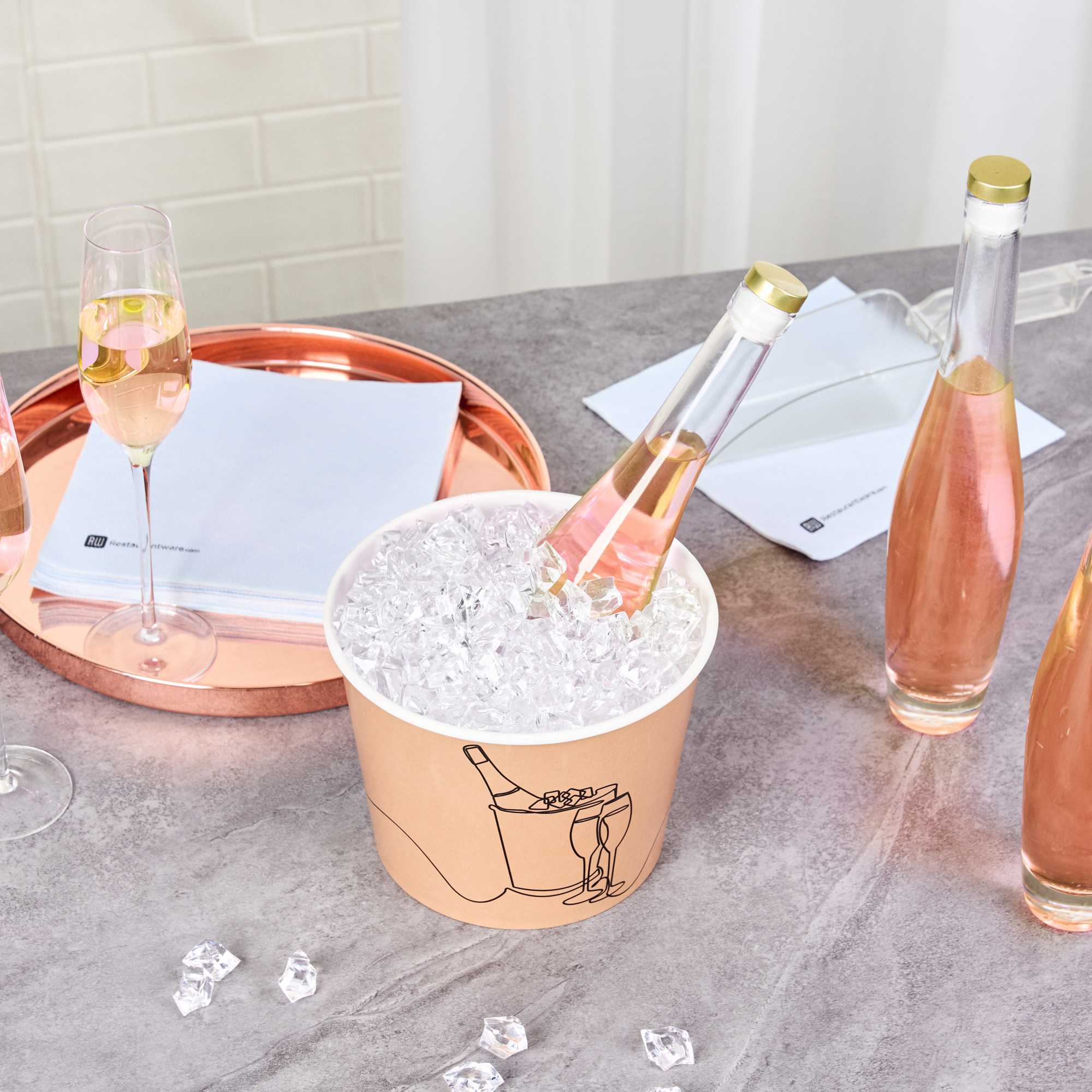 Cater Tek 5 lb Kraft Disposable Paper Ice Bucket - 7 1/2" x 7 1/2" x 5 3/4" - 10 Count Box
