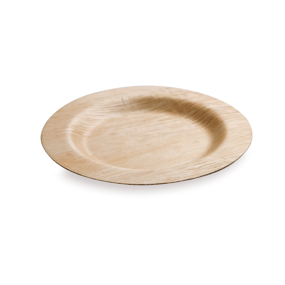 Bambuddha Round Natural Bamboo Medium Plate - 6" x 6" - 100 count box