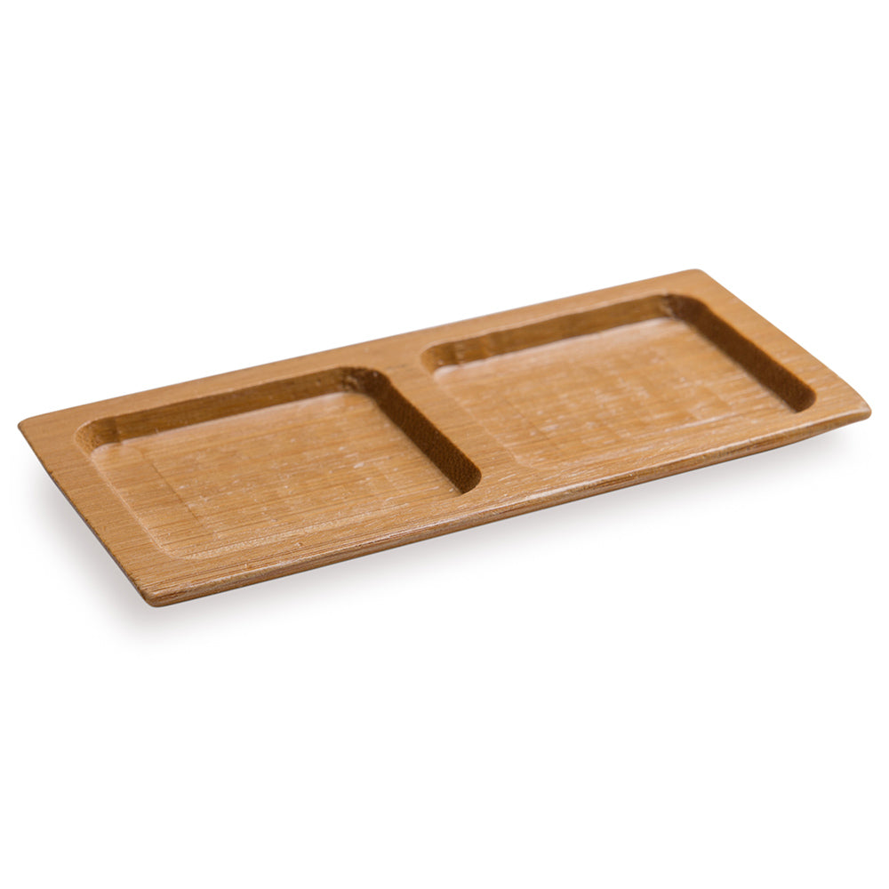 Bambuddha Rectangle Natural Bamboo Duo Plate - 4 3/4" x 2 1/2" x 1/2" - 100 count box