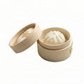 Bambuddha 2 oz Round Natural Bamboo Mini Steamer - 3 1/4" x 3 1/4" x 2" - 100 count box