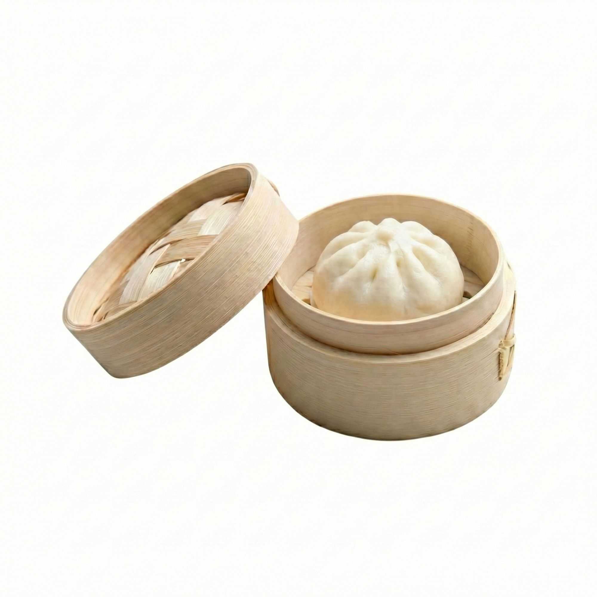 Bambuddha 2 oz Round Natural Bamboo Mini Steamer - 3 1/4" x 3 1/4" x 2" - 100 count box