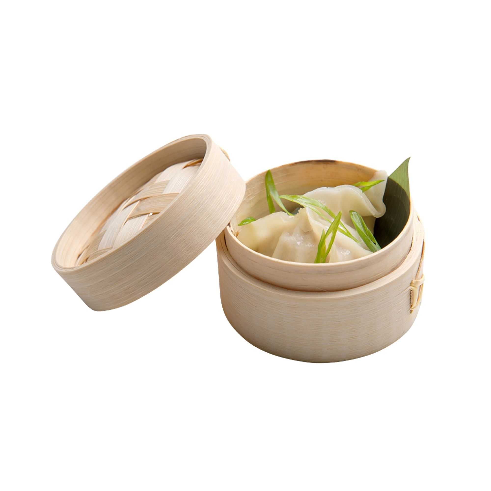 Bambuddha 2 oz Round Natural Bamboo Mini Steamer - 3 1/4" x 3 1/4" x 2" - 100 count box