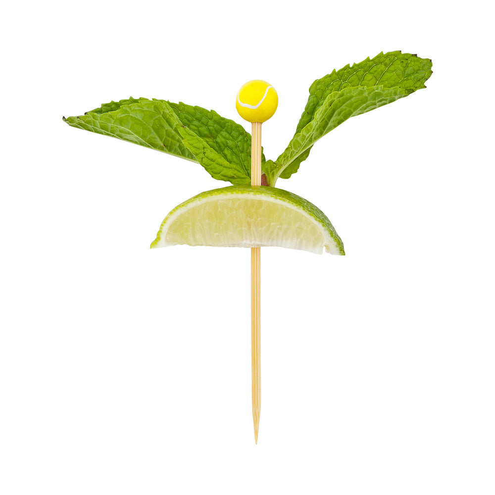 Pixy Yellow and White Bamboo Tennis Ball Pick - Hand-Painted - 4" x 1/2" x 1/2" - 1000 count box