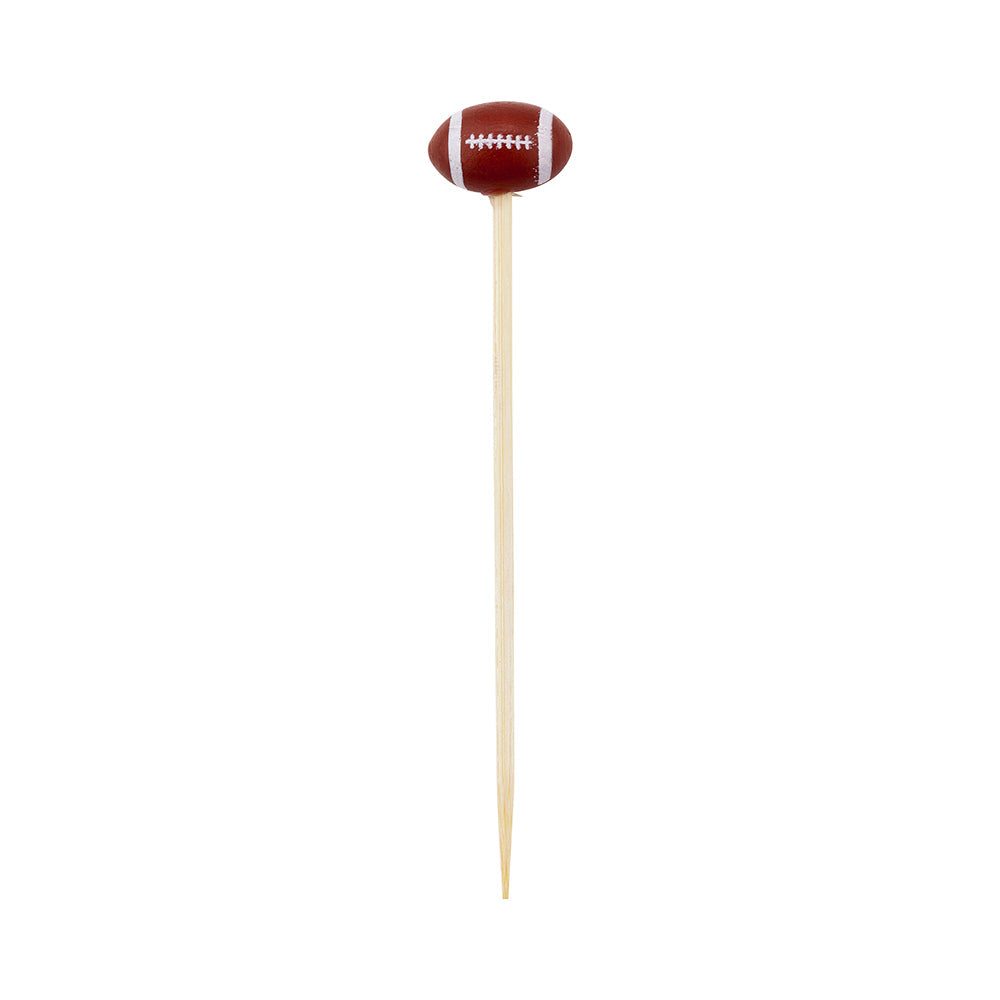 Pixy Brown and White Bamboo Football Pick - Hand-Painted - 4" x 3/4" x 1/2" - 1000 count box