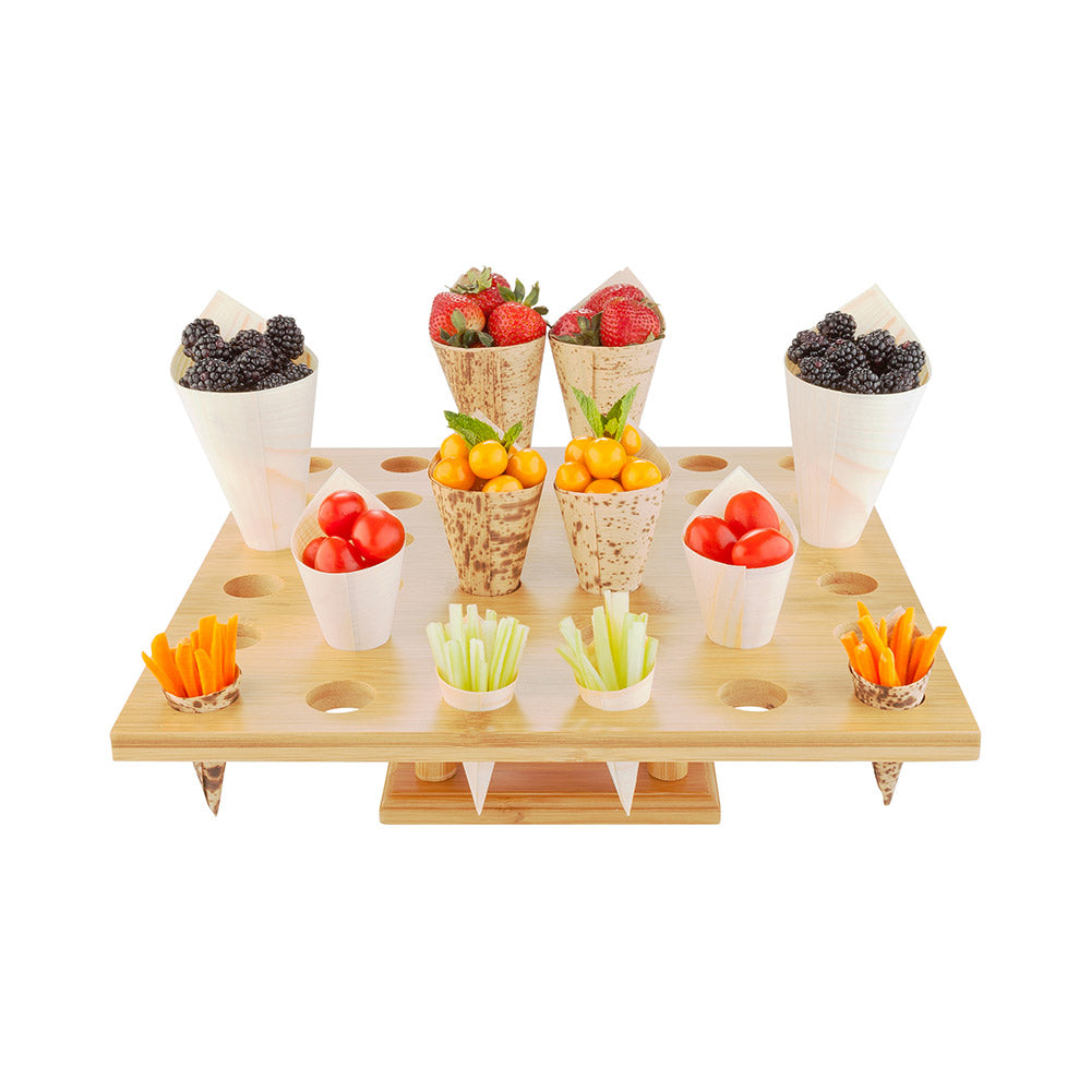 Bambuddha Square Natural Bamboo Cone Stand - 36 slots - 13 1/2" x 13 1/2" x 3 3/4" - 1 count box