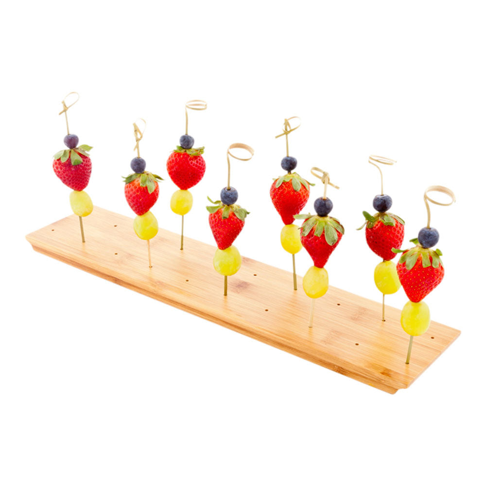 Pixy Rectangle Natural Bamboo Pick Stand / Skewer Holder - 20 holes - 16 1/2" x 3 3/4" x 1" - 1 count box