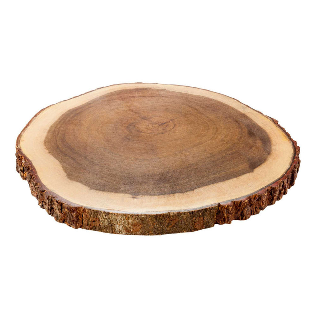 Voga Round Natural Wood Serving Board - Bark Edges - 12" x 12" x 1" - 1 count box