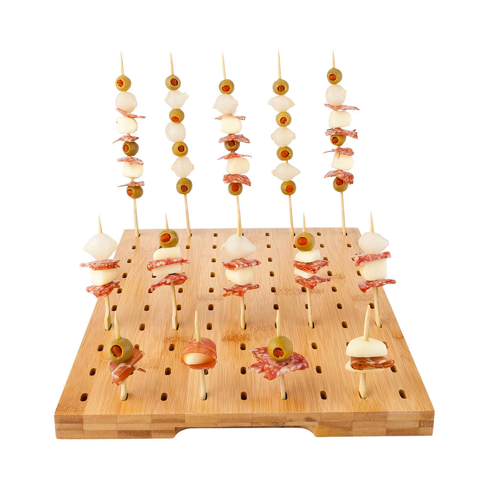 Pixy Natural Bamboo Paddle Pick Stand / Skewer Holder - 90 holes - 14 1/4" x 10" x 1" - 1 count box