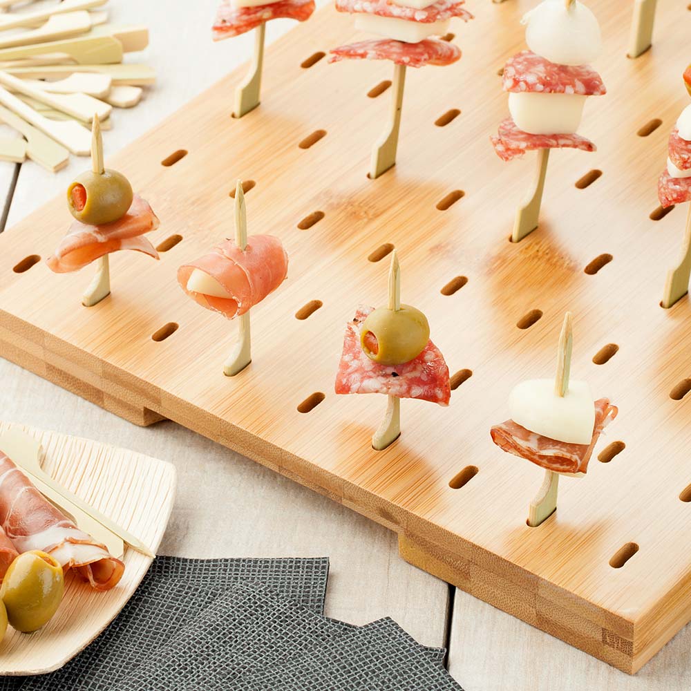 Pixy Natural Bamboo Paddle Pick Stand / Skewer Holder - 90 holes - 14 1/4" x 10" x 1" - 1 count box