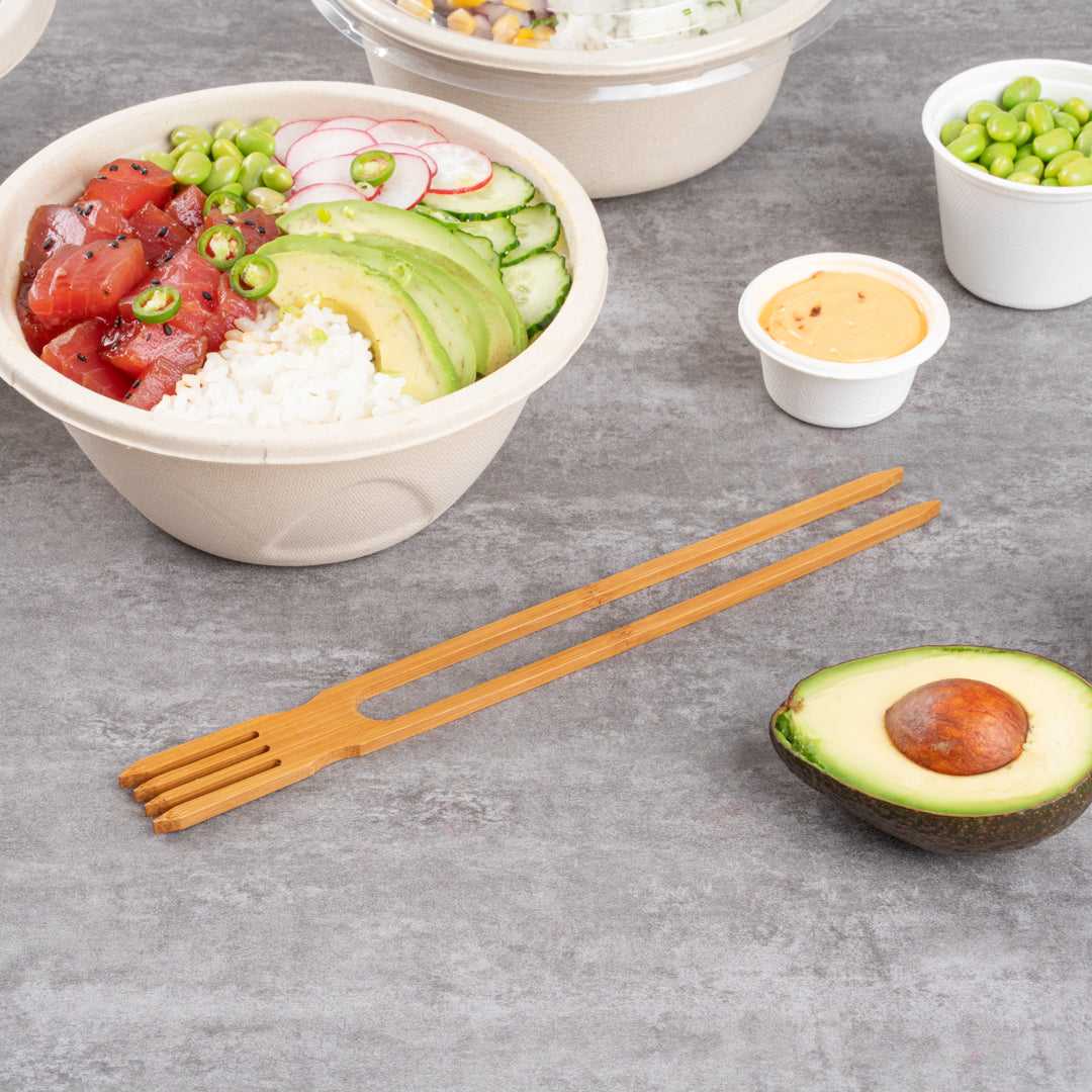 Bambuddha Natural Bamboo Chop Fork Duo Utensil - 10" x 1 1/2" x 1/2" - 100 count box