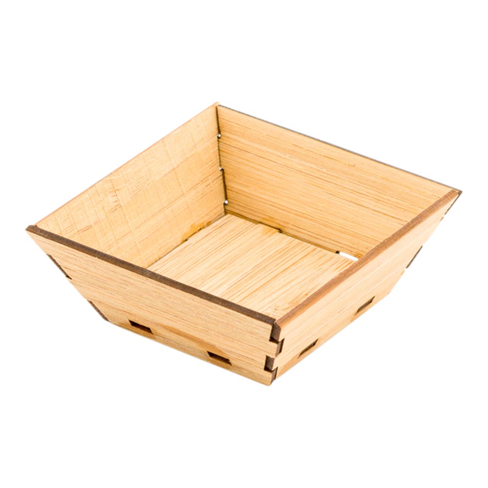 Bambuddha 1.5 oz Square Natural Bamboo Mini Kova Bowl - 2 1/2" x 2 1/2" x 1" - 100 count box