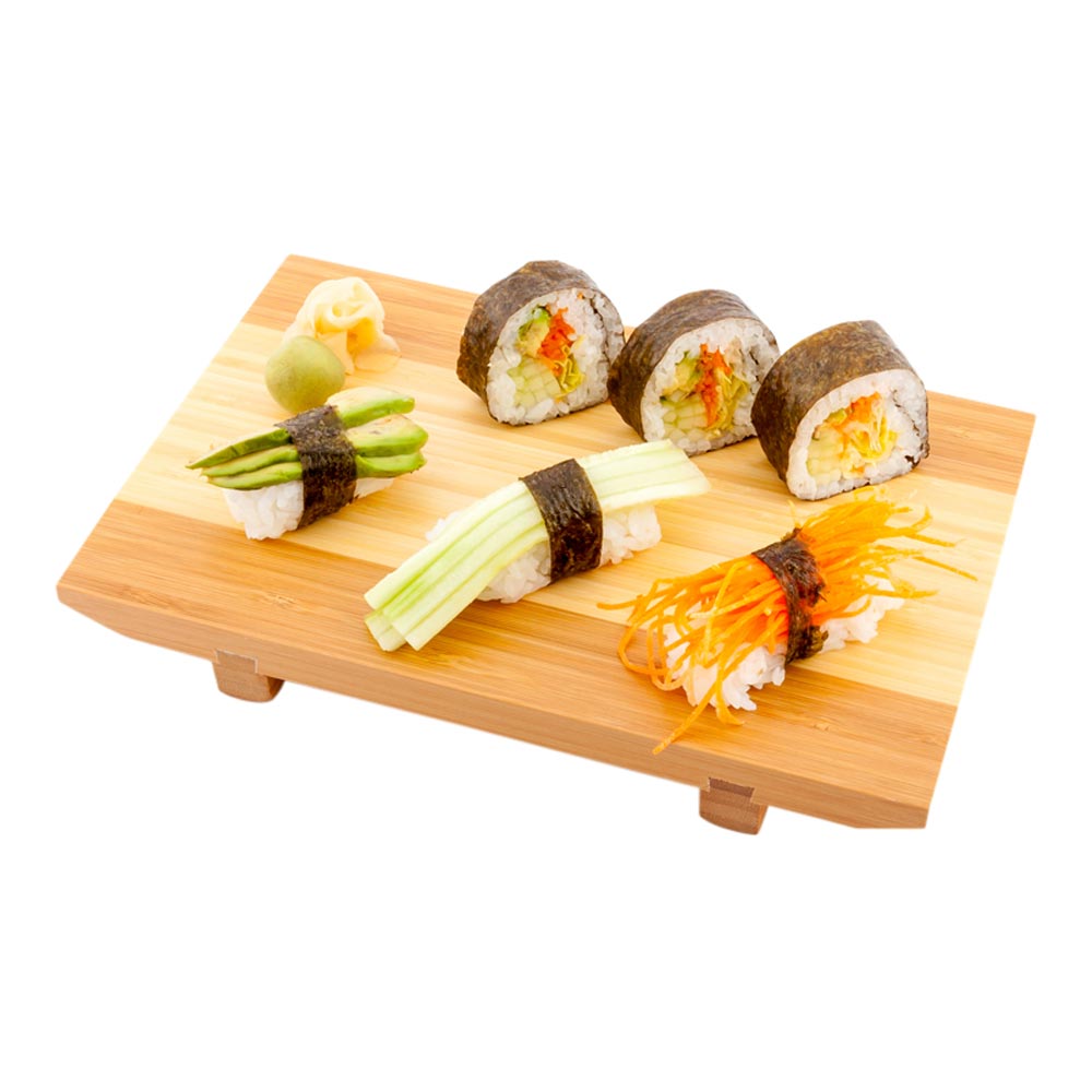 Bambuddha Japanese Buddha Rectangle Natural Bamboo Sushi Plate - 9 1/2" x 6" x 1 1/4" - 1 count box