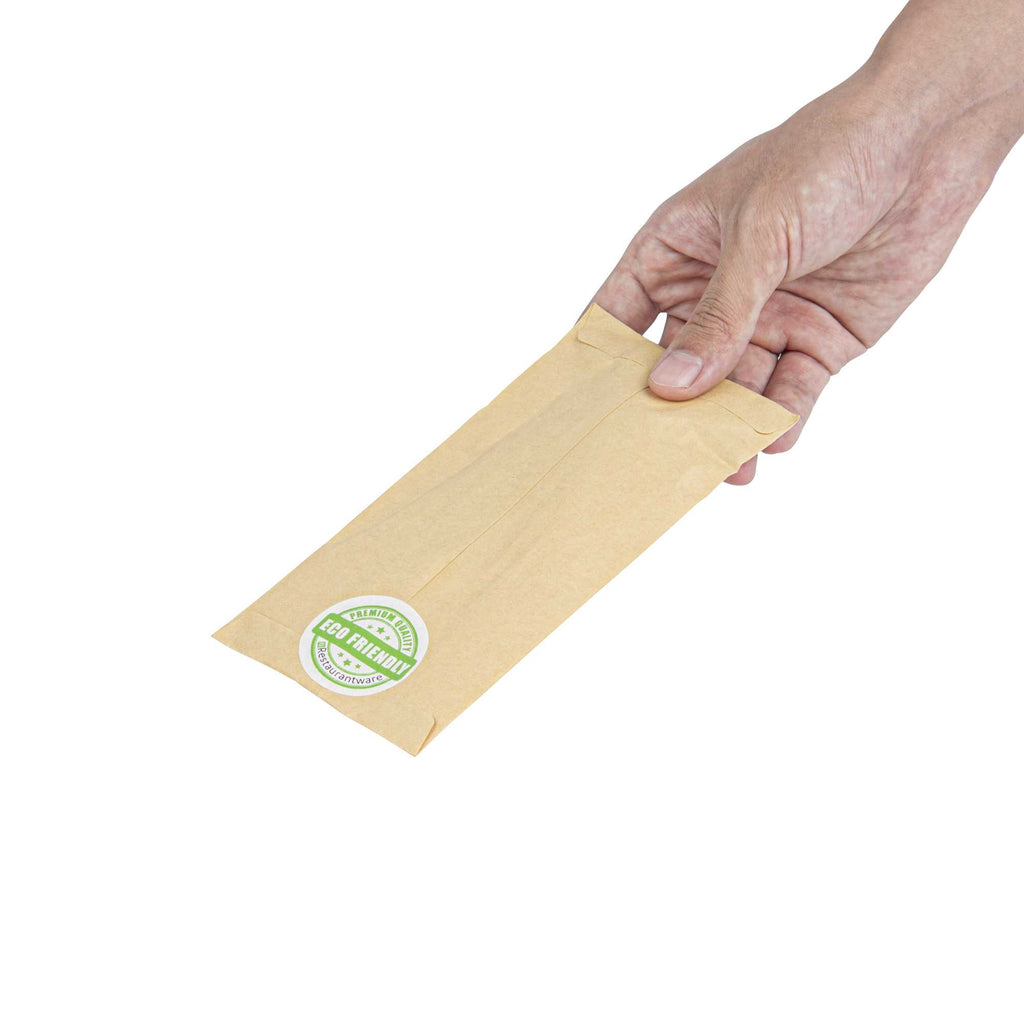 Eco Luxe Natural Wood Cutlery Set - with Napkin and Paper Pouch - 7" x 3 1/2" - 100 count box