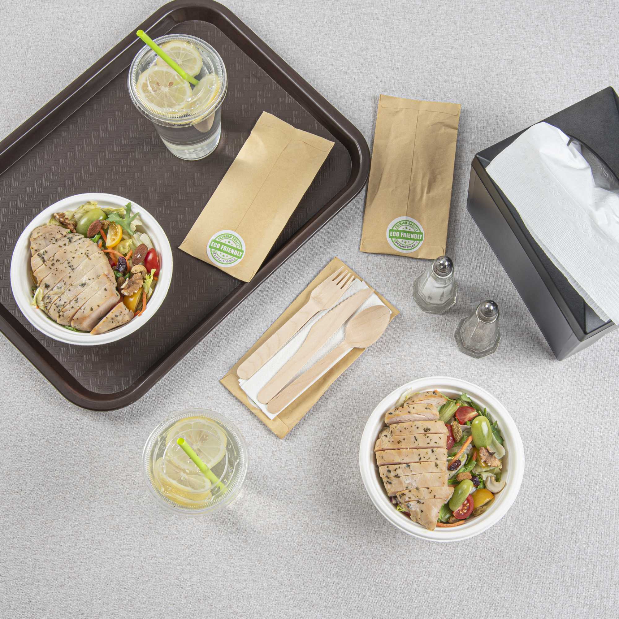 Eco Luxe Natural Wood Cutlery Set - with Napkin and Paper Pouch - 7" x 3 1/2" - 100 count box