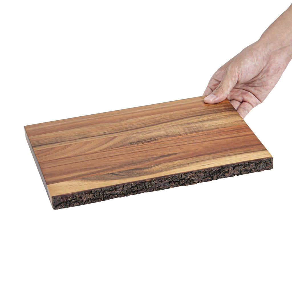 Eco Display Rectangle Natural Acacia Serving Board - Varnished, Bark Edges - 12" x 8" x 3/4" - 1 count box