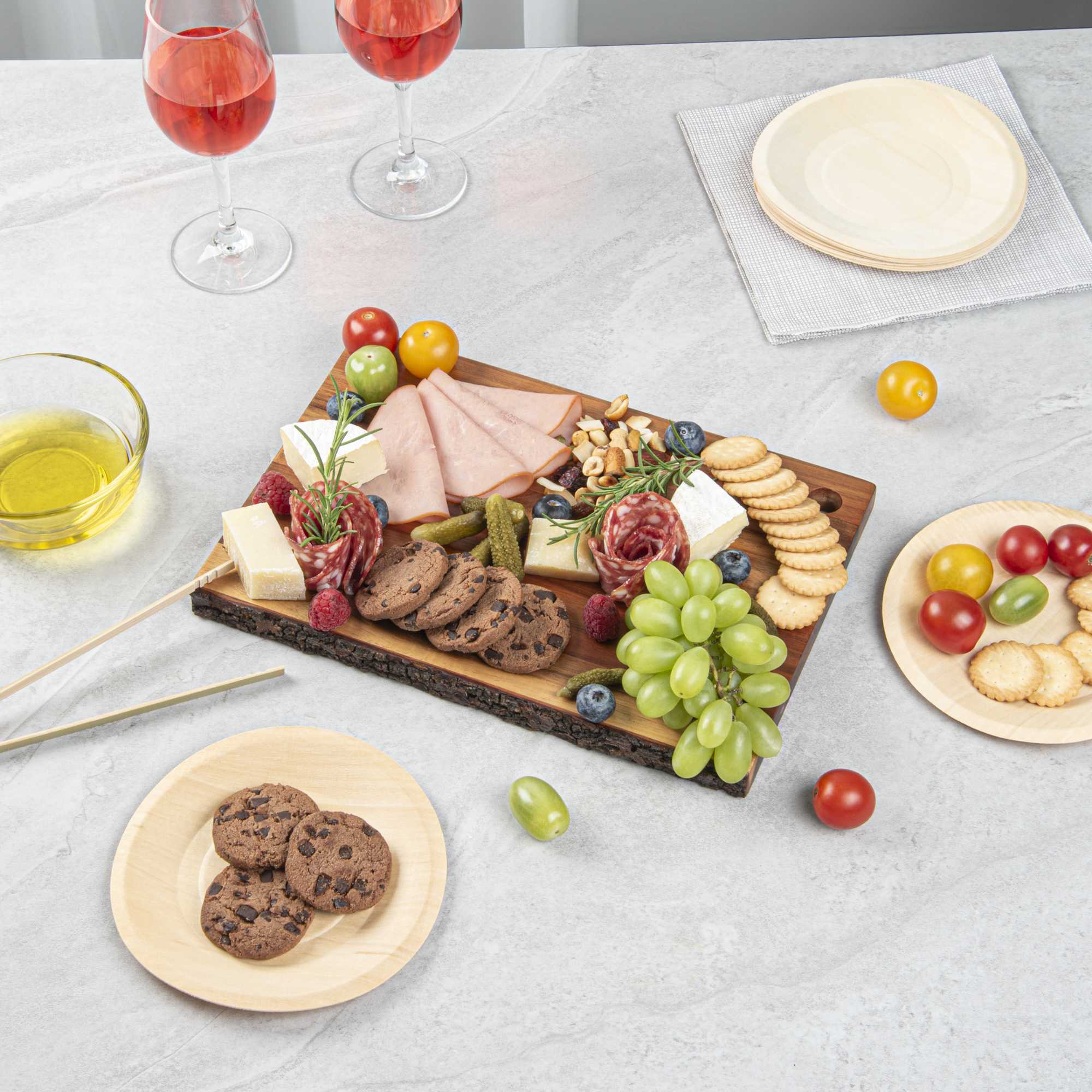 Eco Display Rectangle Natural Acacia Serving Board - Varnished, Bark Edges - 12" x 8" x 3/4" - 1 count box