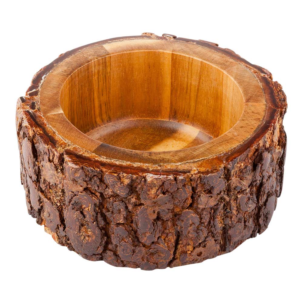 Bio Tek 10 oz Round Natural Acacia Serving Bowl - Varnished, Bark Edges - 4" x 4" x 2" - 1 count box