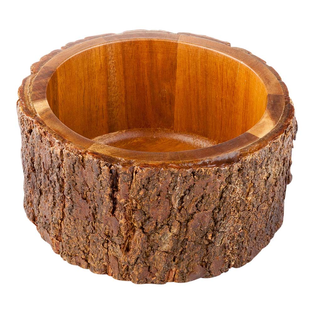 Bio Tek 30 oz Round Natural Acacia Serving Bowl - Varnished, Bark Edges - 6" x 6" x 3" - 1 count box