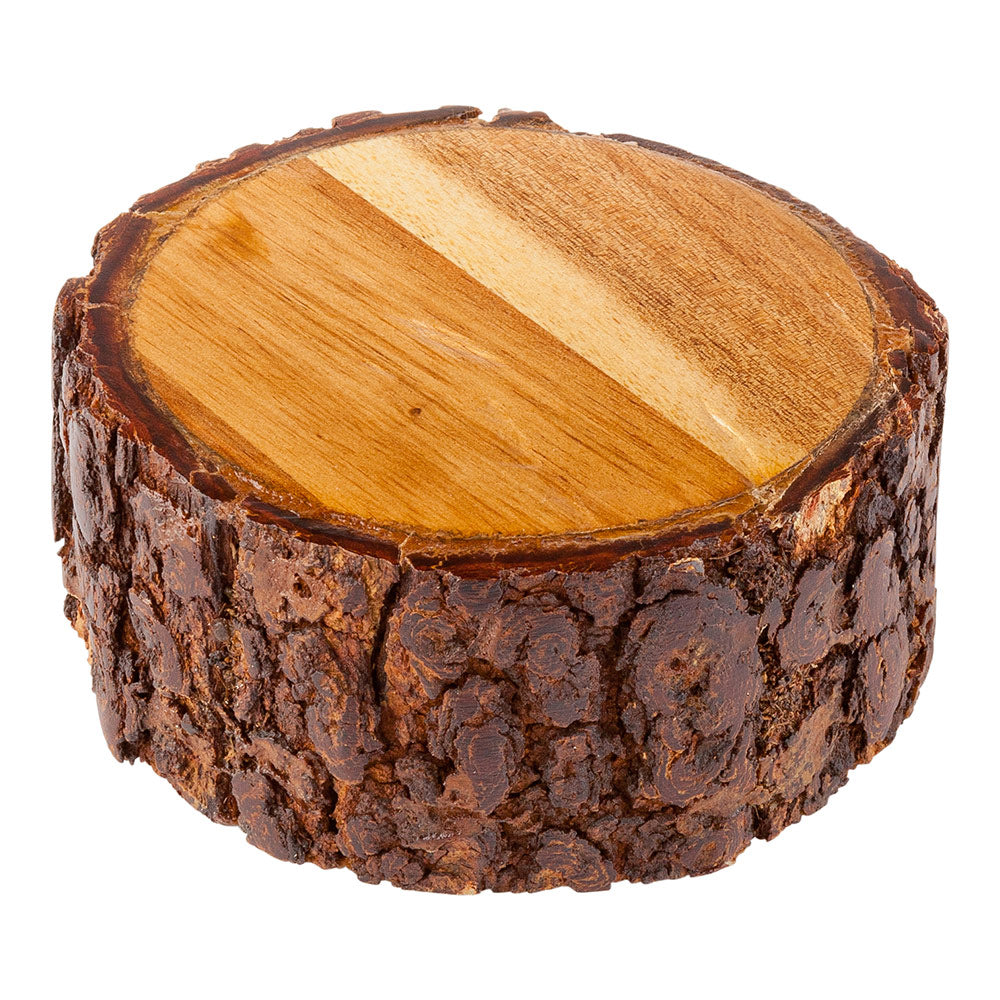 Eco Display Round Natural Acacia Small Riser - Varnished, Bark Edges - 4" x 4" x 2" - 1 count box