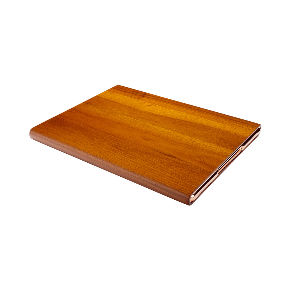 Eco Display Elegante Rectangle Natural Acacia Small Serving Platter - Rose Gold Hardware - 14 1/2" x 11" x 1" - 1 count box