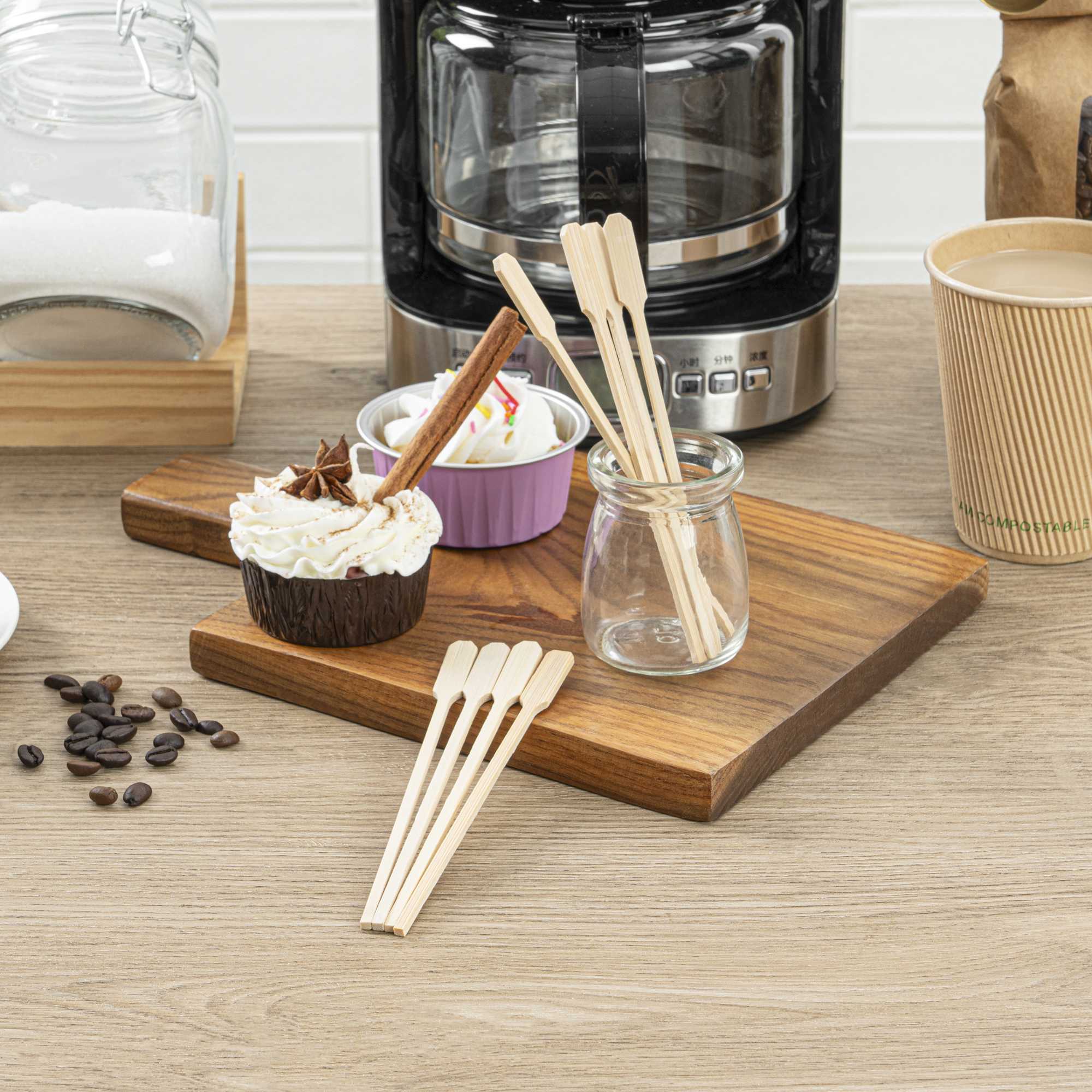 Restpresso Natural Bamboo Paddle Coffee Stirrer - 6" - 1000 count box