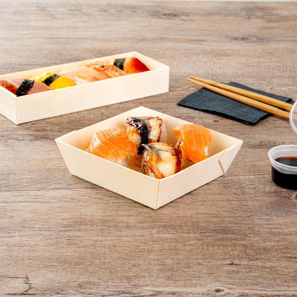 Taipei 14 oz Square Poplar Flare Container - 4 3/4" x 4 3/4" x 1 1/2" - 100 count box