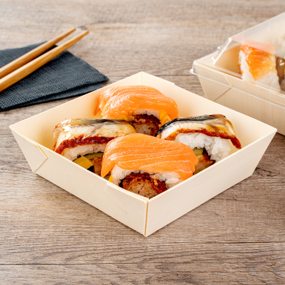 Taipei 14 oz Square Poplar Flare Container - 4 3/4" x 4 3/4" x 1 1/2" - 100 count box