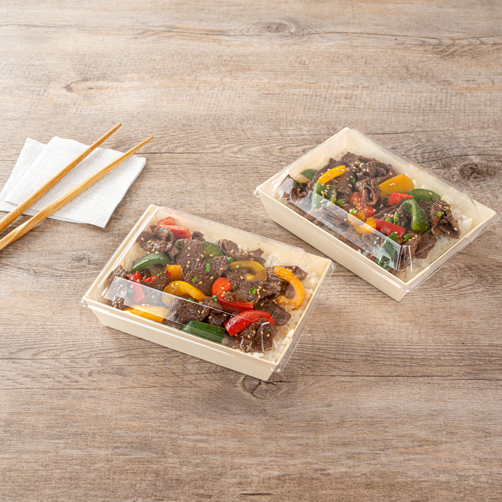 Taipei Clear Plastic Lid - Fits Rectangle Poplar Short Flare Container - 100 count box