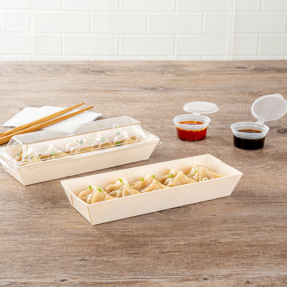 Taipei 9 oz Rectangle Poplar Long Flare Container - 7 3/4" x 2 3/4" x 1 1/4" - 100 count box
