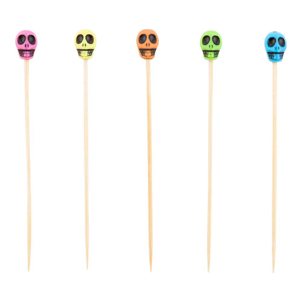 Pixy Assorted Bamboo Skull Pick - 4" - 1000 count box